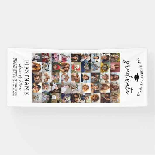 45枚の写真コラージュ 卒業式 モダン ミニマル ホワイト 横断幕 (横)