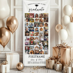 45枚の写真コラージュ 卒業式 モダン ミニマル ホワイト 横断幕