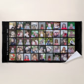 45正方形フォトコラージグリッド(文字付き) – 黒 ビーチタオル (正面)