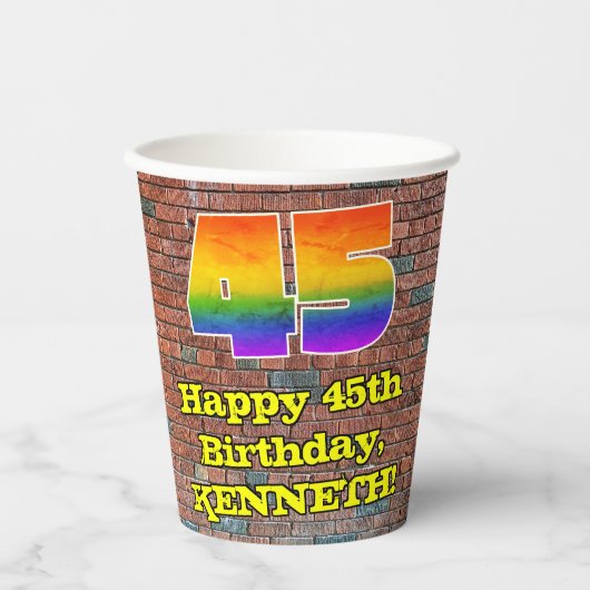 45歳の誕生日おめでとう グラフィティ風レインボー45 紙コップ (正面)