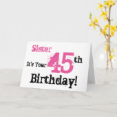 45歳の誕生日のお祝いを黒、ピンクで。 カード (黄色い花)