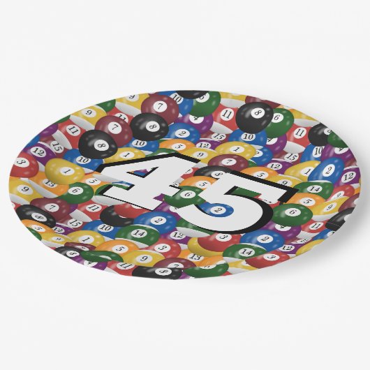 45歳の誕生日のビリヤード・ボール ペーパープレート (アングル)