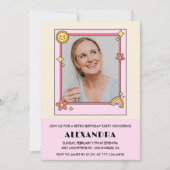 45歳の誕生日の招待レトロGroovyピンクの花 招待状 (正面)