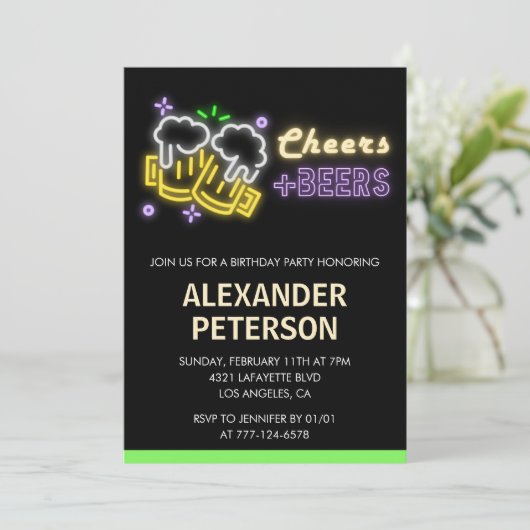 45歳の誕生日の招待応援ビアメンネオングロー 招待状 (スタンド正面)