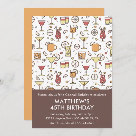 45歳の誕生日を迎えるカクテルパタスタイリッシューン 招待状 (正面/裏面)