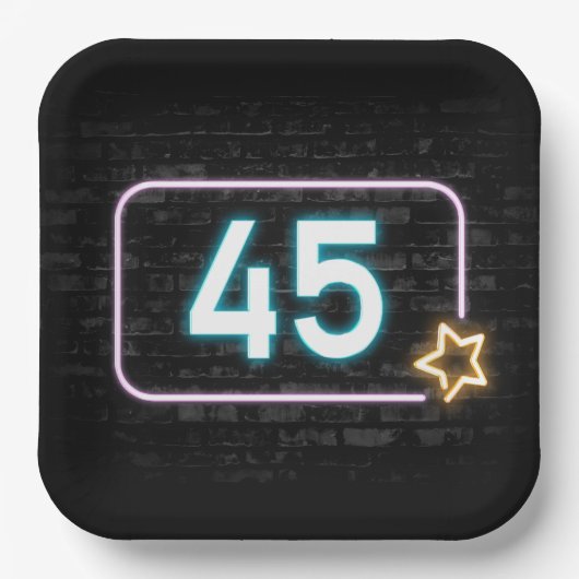 45歳の誕生日ネオンサインonレンガ ペーパープレート (正面)