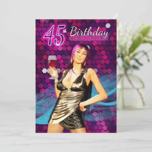 45歳の誕生日パーティーの招待きらきら光る-デスタイリッシュス 招待状 (スタンド正面)