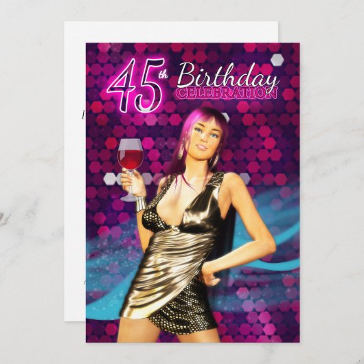 45歳の誕生日パーティーの招待きらきら光る-デスタイリッシュス 招待状 (正面/裏面)