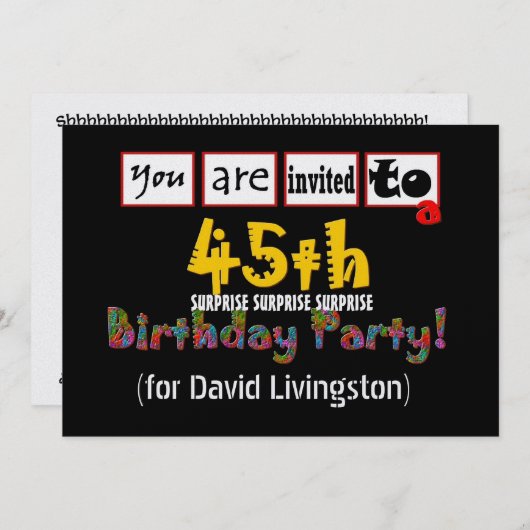 45歳の誕生日パーティーの招待テンプレート 招待状 (正面/裏面)