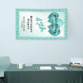 45歳の誕生日パーティーへようこそ-ティール（緑がかった色）/ホワイト 横断幕 (トレードショー)