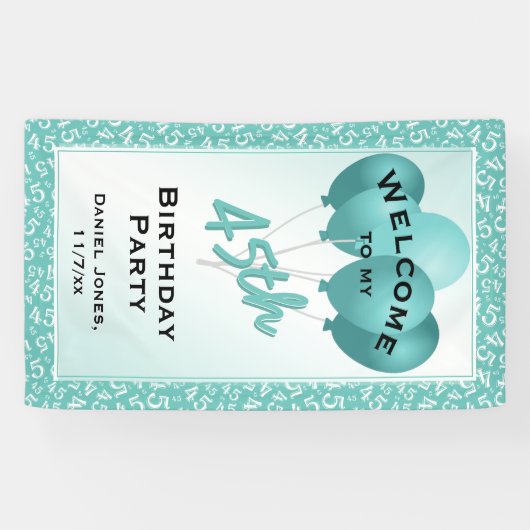 45歳の誕生日パーティーへようこそ-ティール(緑がかった色)/ホワイト 横断幕 (横)