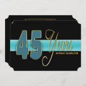 45歳の誕生日パーティー招待状アクア/ブラック 招待状 (正面/裏面)