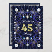 45歳の誕生日パーティー招待状　宝石がいっぱい 招待状 (正面/裏面)