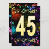 45歳の誕生日パーティー招待状 花火 バブル 招待状 (正面/裏面)