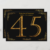 45歳の誕生日パーティー,ギャツビースタイル,ブラック金ゴールドグリッター 招待状 (正面/裏面)
