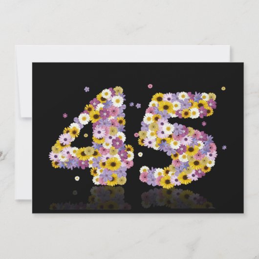 45歳の誕生日パーティー 花の文字付き 招待状 (正面)