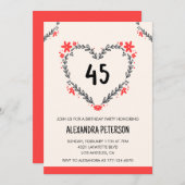 45歳の誕生日招待状フローラハート 招待状 (正面/裏面)