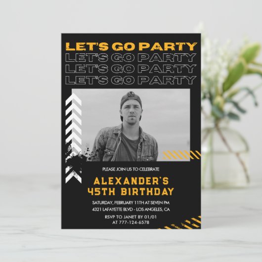 45歳の誕生日招待状メンズフォトスプレ絵を描ー 招待状 (スタンド正面)