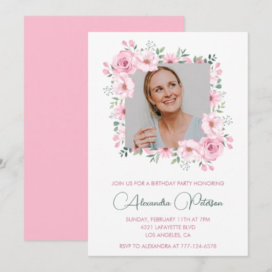 45歳の誕生日招待状写真保エレガント 招待状 (正面/裏面)