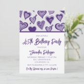 45歳の誕生日招待状 かわいいハート パープル 招待状 (スタンド正面)