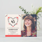 45歳の誕生日招待状 フラワーハート 招待状 (スタンド正面)