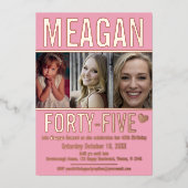 45歳の誕生日3枚ソフトピンクとバラ金ゴールド 箔招待状 (正面)