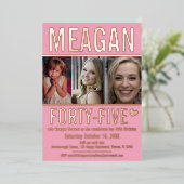 45歳の誕生日3枚ソフトピンクとバラ金ゴールド 箔招待状 (立ち正面)