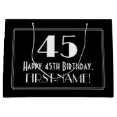 45歳の誕生日:アートデコスタイルの「45」、名前 ラージペーパーバッグ (正面)