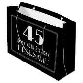 45歳の誕生日:アートデコスタイルの「45」、名前 ラージペーパーバッグ (裏面アングル)