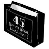 45歳の誕生日:アートデコスタイルの「45」、名前 ラージペーパーバッグ (正面アングル)