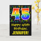 45歳の誕生日:カラフルな音楽記号 + レインボー 45 カード (黄色い花)