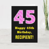 45歳の誕生日：ピンクのストライプとハートの「45」+ 名前 カード (正面)