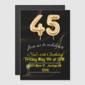 45歳の誕生日 ブラックゴールドのバルーン数字 マグネット招待状 (正面/裏面)