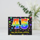 45歳の誕生日:楽しいスターパターン、レインボー45、名前 ポストカード (スタンド正面)