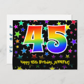 45歳の誕生日：楽しいスターパターン、虹45、名前 ポストカード (正面/裏面)