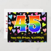 45歳の誕生日：楽しいハート柄、虹色45 ポストカード (正面/裏面)