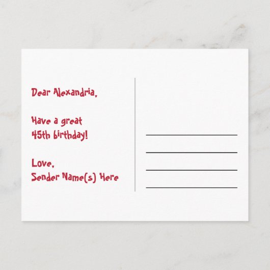 45歳の誕生日：楽しいハート柄、虹色45 ポストカード (裏面)