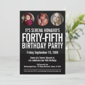 45歳の誕生日 黒白の写真の円形 招待状 (スタンド正面)