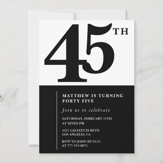 45歳エレガント招待状シックシンプル誕生日 招待状 (正面)