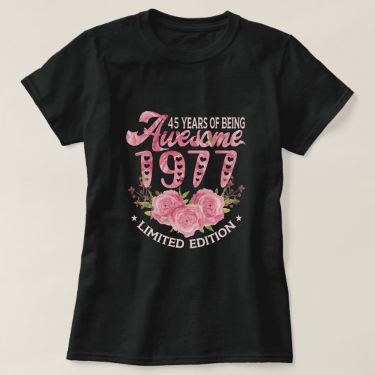 45歳ピンクヴィンテージ1977日ギフト45誕生 Tシャツ (デザイン正面)