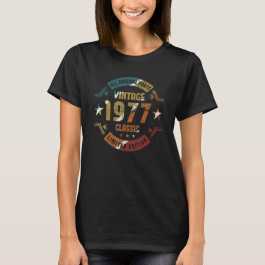 45歳ヴィンテージ1977 45誕生日 Tシャツ (正面)