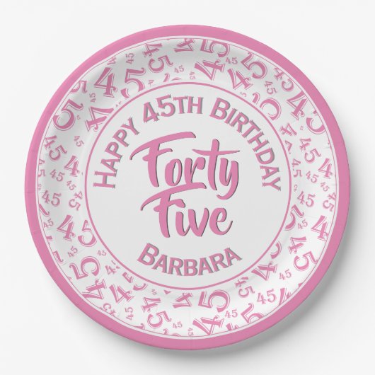 45番目の乱数パターンピンク/白 ペーパープレート (正面)