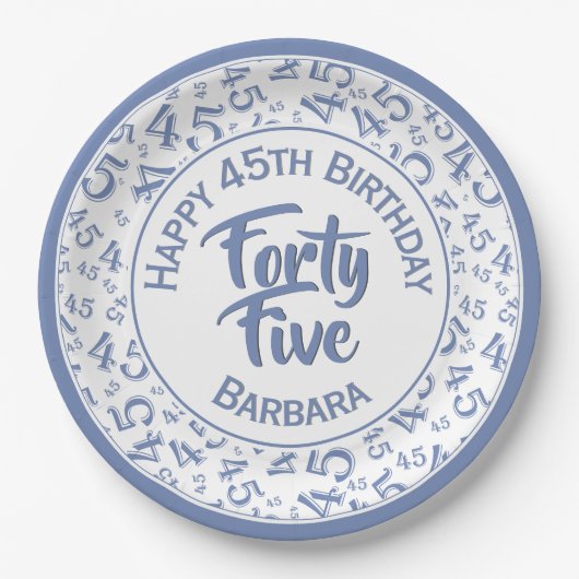 45番目の乱数パターン（青/白） ペーパープレート (正面)