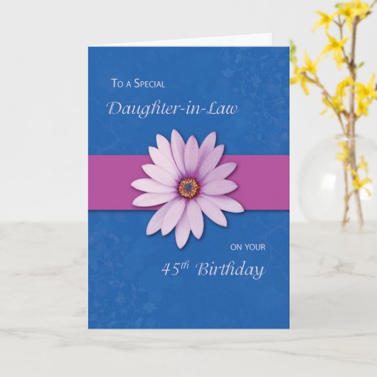 45番目の義理の娘誕生日デイジーピンクパープル カード (黄色い花)