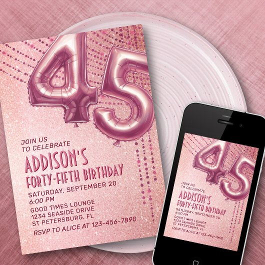 45番目の誕生日ウーメンバラ金ゴールド 招待状