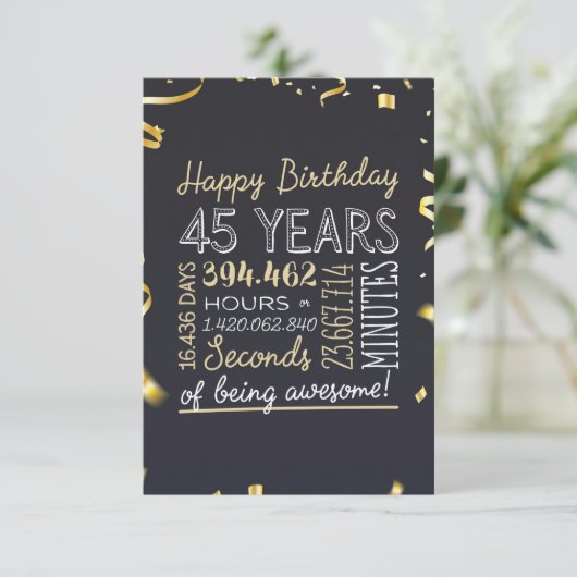 45番目の誕生日カード- 45年間の素晴らし使用 サンキューカード (スタンド正面)