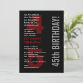 45番目の誕生日モダン白黒レッドメタル 招待状 (スタンド正面)