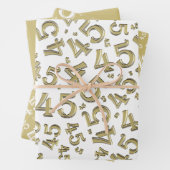 45番目の誕生日金ゴールド/白の乱数パターン45 ラッピングペーパーシート (インサイチュ)