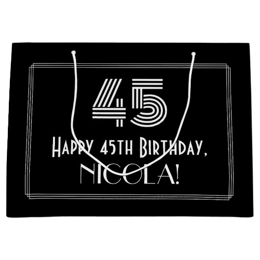 45番目の誕生日:インスパイアアールデコの「45」の外観と名前 ラージペーパーバッグ (正面)