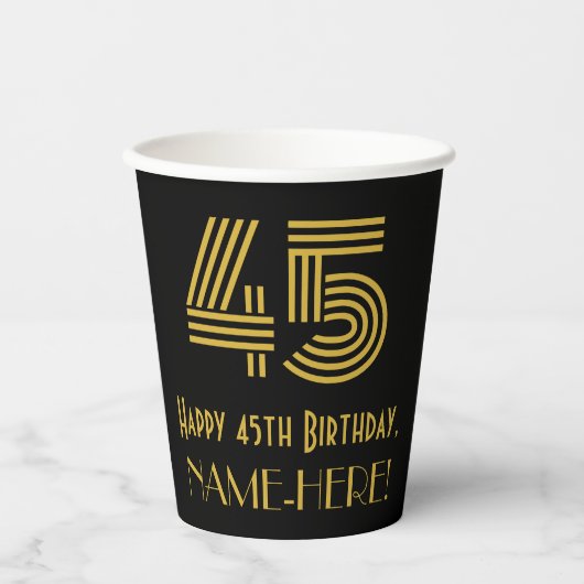 45番目の誕生日:インスパイアアールデコ検索"45" & Name 紙コップ (正面)